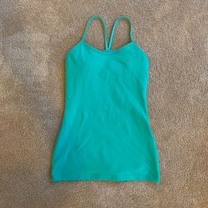 teal lulu power Y tank top